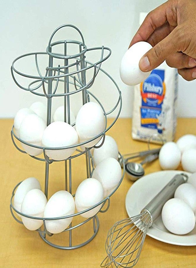 ariarly Steel Egg Skelter Dispenser Rack,Spiral Egg Holder, Save space, Egg Display Holder, Wire Chicken Egg Storage Organizer,Egg Basket for Countertop Kitchen (Silver) - Image 2